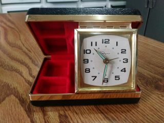 Vintage Ingraham Luminous Travel Alarm Clock With Jewelry Box Compartments Vgc