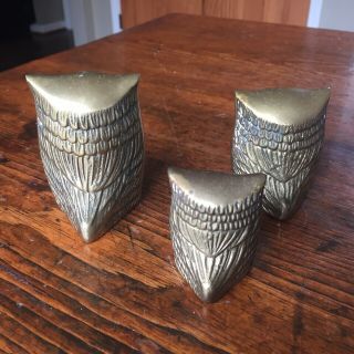 Vintage Leonard Brass Owl Paperweights Set of 3 Graduated Mid Century Modern 4