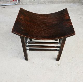 Vintage Curved Wooden Boudoir Vanity Saddle Bench 18 " Tall Bustle Seat Antique