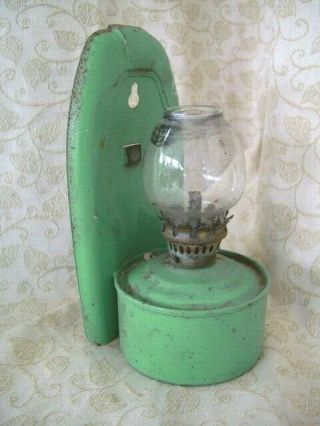 Vintage Wall Hanging Green Parafin Lamp 17cms Tall Gwo Vintage