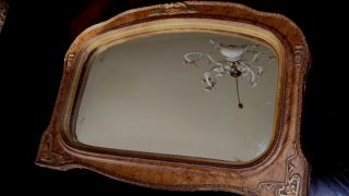 Vintage Art Nouveau Gold Gilded Gesso Convex Bubble Wall Mirror