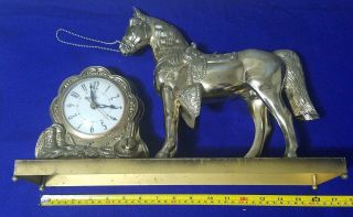 Vintage Gold United Clock Horse Statue On Base Carnival Prize