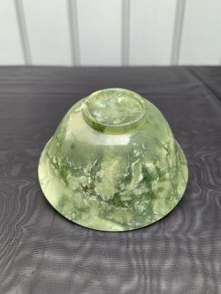 Antique Vintage Chinese Spinach Green Nephrite Jade 4” Bowl on Wooden Stand 3