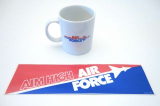 Vintage Us Air Force Aim High Recruiting Coffee Mug Usaf & Bonus Bumper Sticker