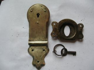 Antique Steamer Trunk Parts Brass Eagle Lock Set 31 W/key