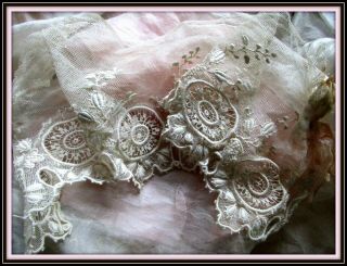 Exquisite Antique French Edwardian Sheer Delicate Insertion Ribbon Lace Trim Pc