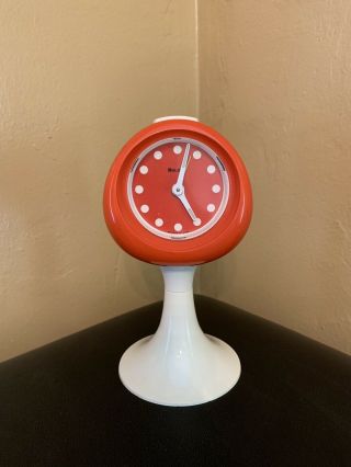 Vintage Orange Bulova Alarm Clock Mid Century Mod Psychedelic 60s 70s