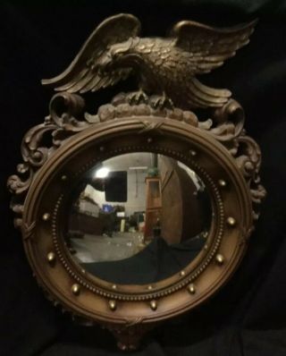 Antique Federal Eagle Convex Bullseye syroco Mirror A 3