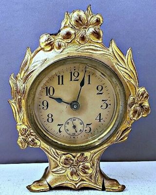 Antique Jennings Brothers Art Nouveau Brass Boudoir Or Desk Clock Nr