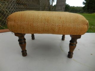 Vintage Wooden Wood Foot Stool W/ Burlap Fabric