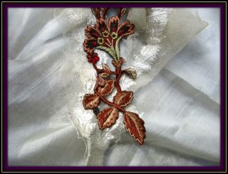 Hd - Embroidered Antique Edwardian French Lush Silk Cutout Flower Trim Applique
