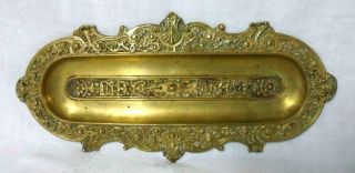 Victorian Era Signed P.  E.  G.  Art Nouveau Brass Tray Pen Holder