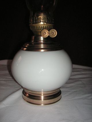 Vintage French Oil Lamp With Milky Glass Shade