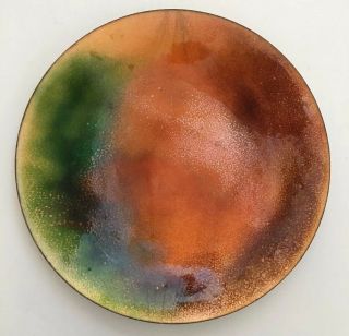 Vintage Copper Enamel Dish Signed Mid Century Modern Art