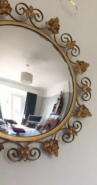 1950s Vintage Retro Gilt Metal Swirl Decoration Convex Mirror 2