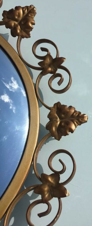 1950s Vintage Retro Gilt Metal Swirl Decoration Convex Mirror 4