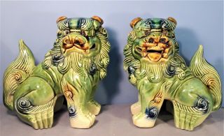 Vintage Large Chinese Green Glazed Ceramic Foo Dogs - Figures