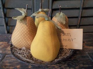 Primitive Handmade Pears In Vintage Granite Ware Pie Tin - Farmhouse/country