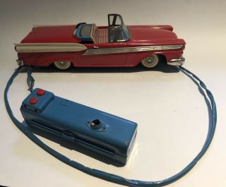 Vintage 1950 ' s Tin Lithograph Ford Skyliner Car with remote from Japan 2
