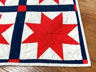 Patriotic Vintage STARS Table Quilt Doll Red w Blue 33 x 22 2