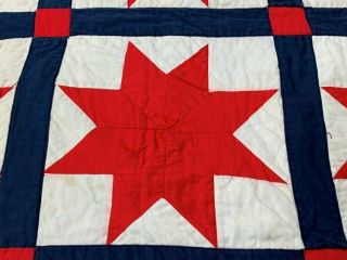 Patriotic Vintage STARS Table Quilt Doll Red w Blue 33 x 22 3