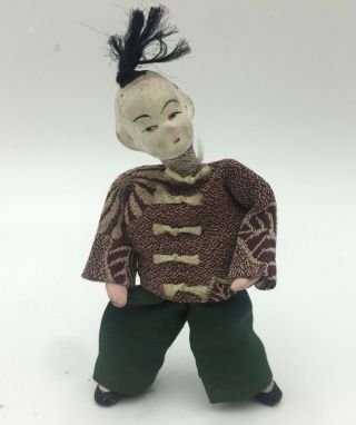Antique Miniature Chinese Japanese Asian Doll Boy 3 " (7.  5cm) Ceramic Gofun Wire