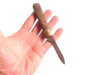 1950 ' s OLD pocket folding knife Hammer and Sickle marked - wood and brass handle 2
