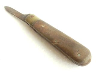 1950 ' s OLD pocket folding knife Hammer and Sickle marked - wood and brass handle 3