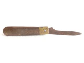 1950 ' s OLD pocket folding knife Hammer and Sickle marked - wood and brass handle 4