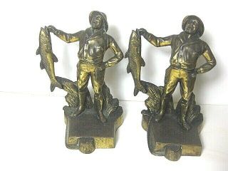 Antique Bronze J B Jennings Brothers Fisherman Bookends