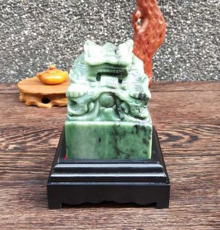 Natural Hetian Jade Jasper Hand - Carved Statue Dragon Seal Exquisite Cert:363