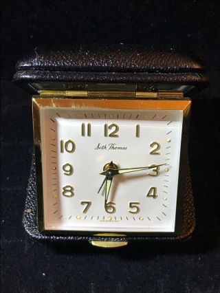 Seth Thomas Travel Alarm Clock.  Mechanical Movement,  With Folding Case