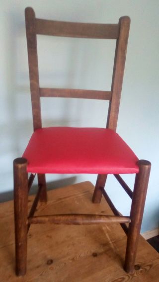 A Vintage Childs Infant Wooden School Chair With Red Vinyl