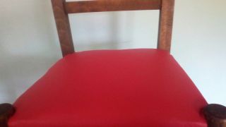 A Vintage Childs Infant Wooden School Chair with Red Vinyl 2