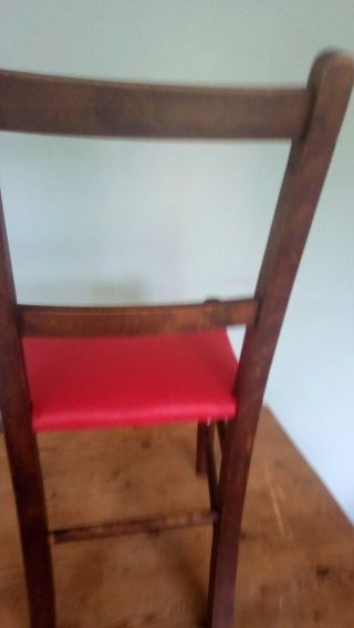 A Vintage Childs Infant Wooden School Chair with Red Vinyl 3