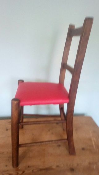 A Vintage Childs Infant Wooden School Chair with Red Vinyl 4