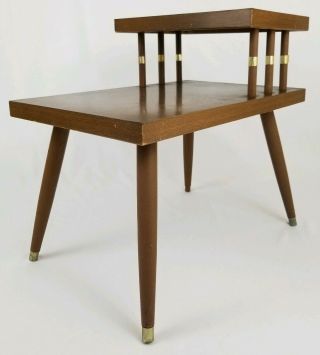 Mid - Century Modern 2 Tier Step Side End Table Walnut Laminate Vintage
