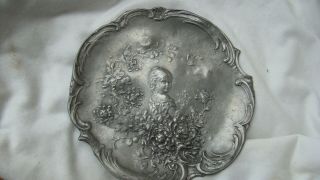 Antique Art Nouveau Young Child Pewter Card Tray / Coin Dish Ca.  1900 Precious