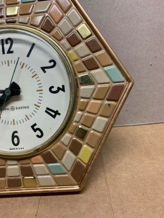 Vintage General Electric GE Model 2118 A Faux Ceramic Hexagonal Wall Clock 2