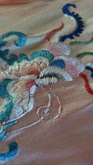 Sweet Antique Chinese Embroidered Silk Panel Flowers & Butterflies C1880