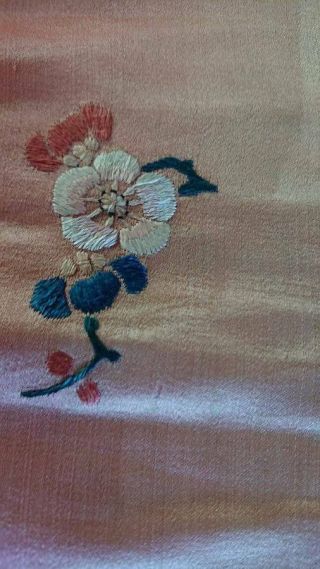 SWEET ANTIQUE CHINESE EMBROIDERED SILK PANEL FLOWERS & BUTTERFLIES c1880 4