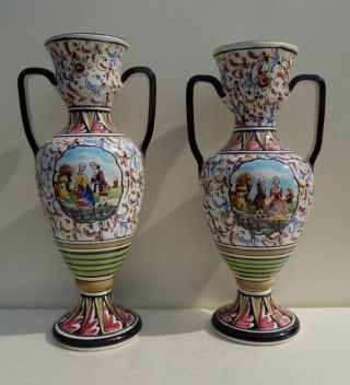 A O.  Frillici Gualdo Tadino Italy Ceramic Vases Hand Painted