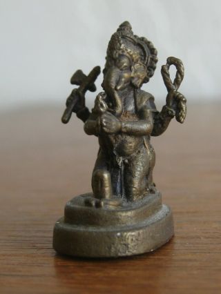 Fine Old India Hindu Miniature 4 Arm Lord Ganesha Deity Brass Statue Sculpture