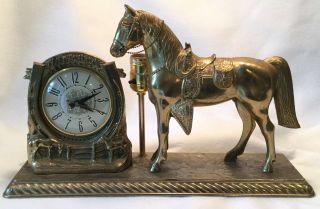 Lanshire Estate Time For Luck Electric Mantel Or Desk Horse Clock & Lamp - Exc