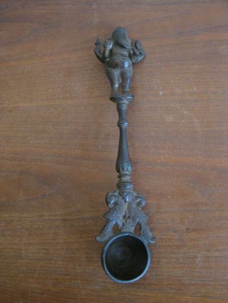 Fine Old Antique India Hindu Lord Ganesha Deity Prayer Puja Bronze Statue Spoon