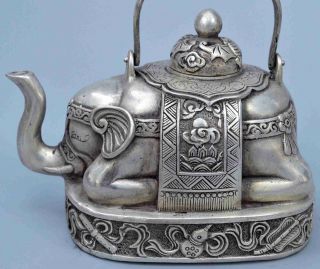 China Old Collectable Miao Silver Carve Tang Dynasty Auspicious Elephant Tea Pot