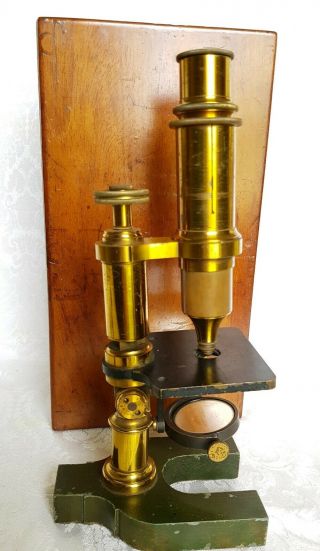 Heavy Antique Brass Student Microscope Wn Hume Edinburgh 22034 Wooden Orig.  Box