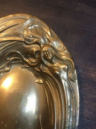 Art Nouveau Heavy Bronze Copper " Siren " Candy,  Trinket Tray Dish Circa 1890 