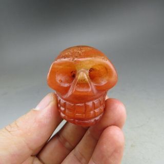 Chinese Jade,  Natural Red Crystal,  Hongshan Culture,  Human Skull,  Pendant H0117