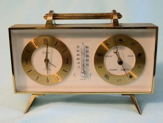 Vintage Swiza Weather Station 8 Day Desk Alarm Clock Mid Century Modern